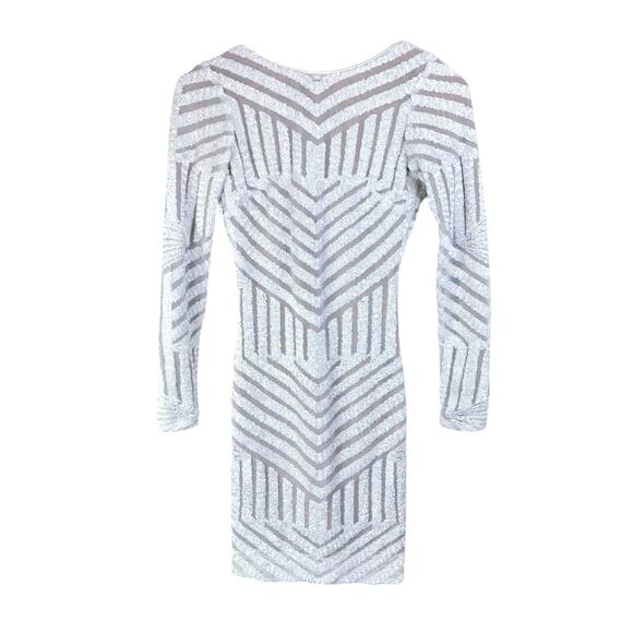 Dress the Population White Sequin Long Sleeve Scoop Back Party Cocktail Dress - Picture 1 of 11